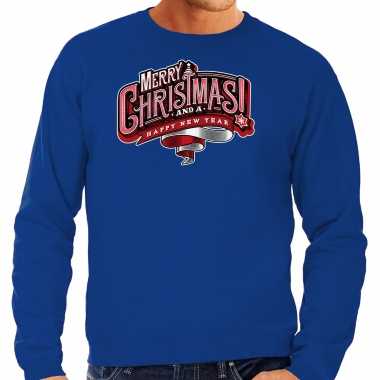 Blauwe kersttrui / kerstkleding merry christmas voor heren kopen