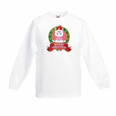 Eenhoorn kerstmis sweater / kersttrui wit voor jongens kopen