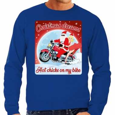Foute kerstborrel trui / kersttrui christmas dreams blauw voor motorr