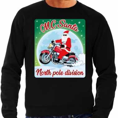 Foute kerstborrel trui / kersttrui mc santa voor moterrijders zwart v