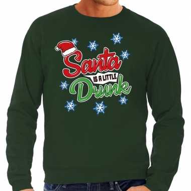 Foute kerstborrel trui / kersttrui santa is a little drunk groen voor