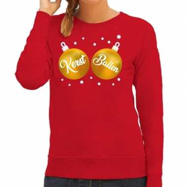 Rode kersttrui / kerstkleding met gouden kerst ballen voor dames kope