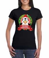 Fout kerstmis shirt zwart met pinguin print voor dames