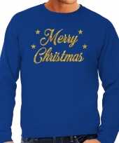Foute kerstborrel trui kersttrui merry christmas goud blauw heren