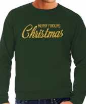 Foute kerstborrel trui kersttrui merry fucking christmas glitter goud op groen heren