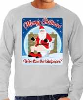 Foute kerstborrel trui kersttrui merry shitmas grijs voor heren
