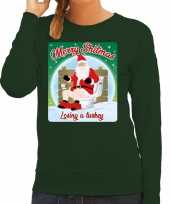 Foute kerstborrel trui kersttrui merry shitmas groen voor dames