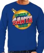 Foute kerstborrel trui kersttrui the name is santa bitches blauw voor heren