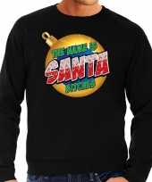 Foute kerstborrel trui kersttrui the name is santa bitches zwart voor heren