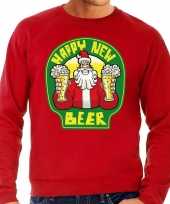 Foute oud en nieuw trui kersttrui happy new beer bier rood voor heren