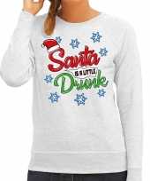 Grijze kersttrui kerstkleding santa is a little drunk voor dames