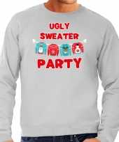 Grijze kersttrui kerstkleding ugly sweater party voor heren