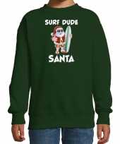 Groene kersttrui kerstkleding surf dude santa voor kinderen