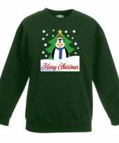 Kersttrui pinguin voor kerstboom groen voor jongens en meisjes