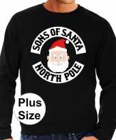 Plus size foute kerstborrel trui kersttrui sons of santa north pole zwart voor heren