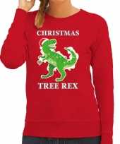 Rode kersttrui kerstkleding christmas tree rex voor dames