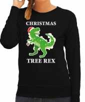 Zwarte kersttrui kerstkleding christmas tree rex voor dames
