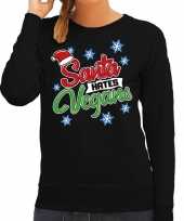 Zwarte kersttrui kerstkleding santa hates vegans voor dames
