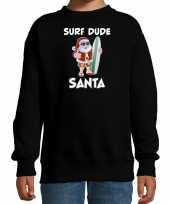 Zwarte kersttrui kerstkleding surf dude santa voor kinderen